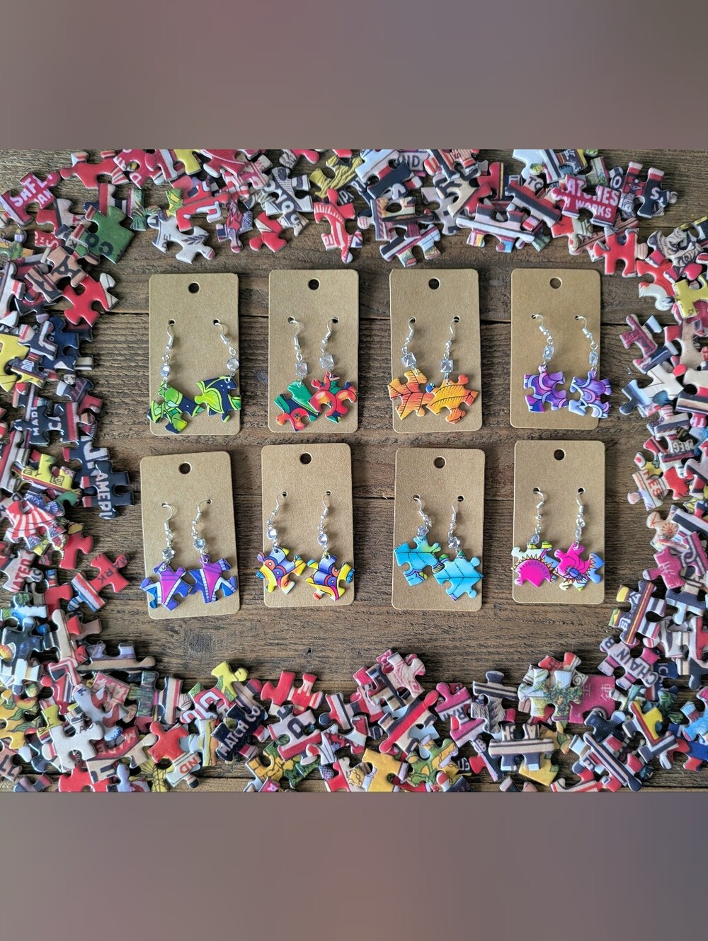 Handmade Colorful Puzzle Piece Earrings